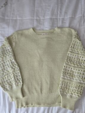 Mystree Pale Green Crewneck Sweater with Openwork Sleeves